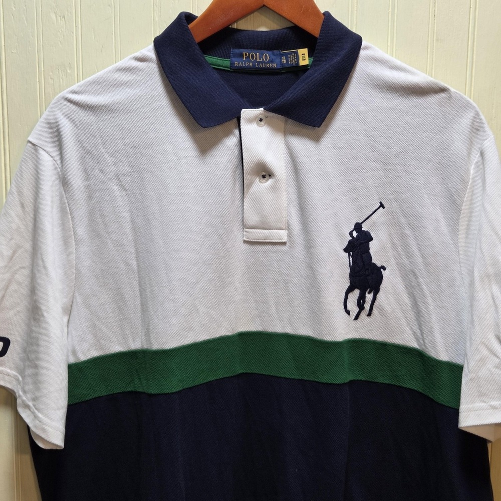 Polo Ralph Lauren Polo Shirt Mens XL Blue Colorblock Big Pony Logo Cotton Top